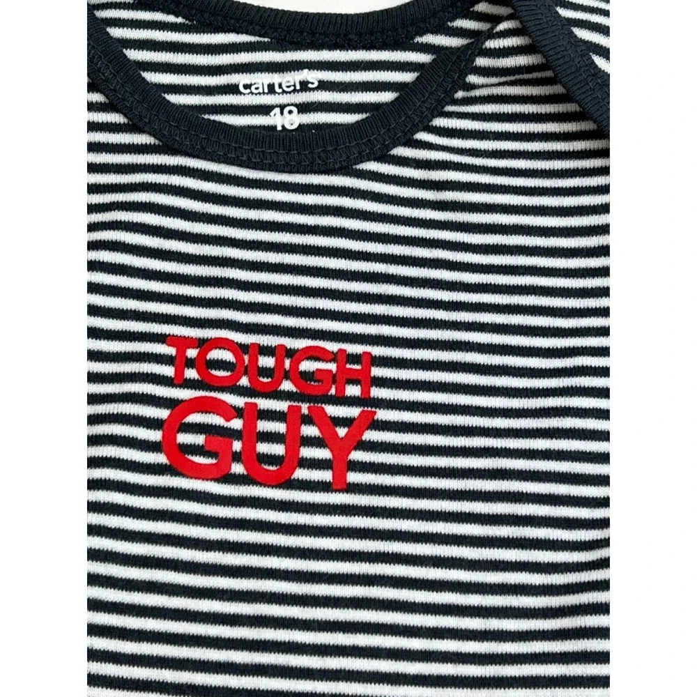 NWT Carter's Tough Guy Baby‎ Boy One piece Gray/White Stripe Size 18 Months